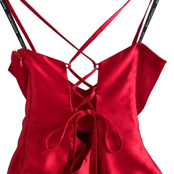 Jessica McClintock for Gunne Sax Red Bubble Dress String Crisscross Back - Picture 6 of 14